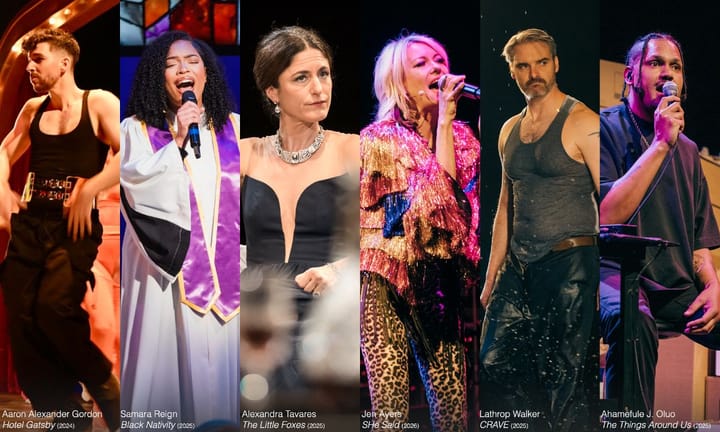 Six different performers sings, talk and dance in six panel